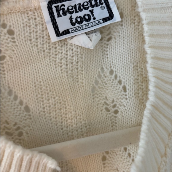 Vintage 80s Open front, Cream knit sweater vest with Pockets M - Picture 4 of 6